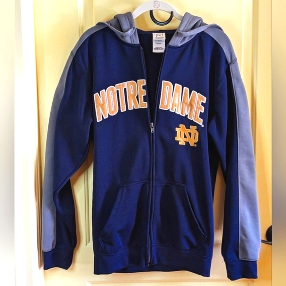 Vtg Notre Dame Navy Blue Lightweight Hoodie Embroidered Arched Logo